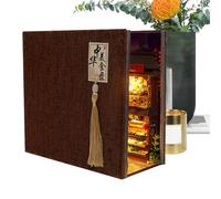 Kits, Chinese Style Wooden Puzzle, Decorative LED Light Table Decor, Bookshelf Miniature Books Nook Insert, Wood Craft Presents for Adults Kids, 6.69x7.28x3.35 inches