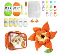Kits Crochet Débutants, Kits Tricot Debutant, Kit Crochets Débutants Complet, Kits de Démarrage au Tricoter pour Débutants et Adultes, DIY Set Inclure des Crochets Fils Colorés et Accessoires, Orange