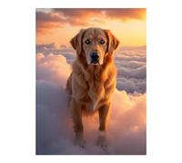 Kits d'art diamant pour adultes - Chien doré dans un nuage coucher de soleil à faire soi-même, peinture diamant sans cadre, kits de peinture artistique avec diamant décoration murale pour la maison