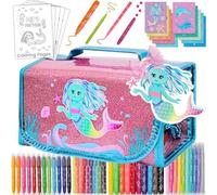 Kits d'art parfumés pour enfants de 6 à 9 ans - Cadeaux sirène pour filles, kit de coloriage comprenant des marqueurs odorants, des marqueurs à pois, une trousse à crayons sirène scintillante