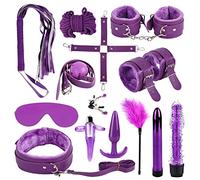 Kits de Bondage 14 Pièces SM Erotiques Set Adultes Toy Parfait pour Les Débutants Menottes et Plug Anal Grossier pour Sex Toys Erotiques pour Couple Jouets Sexuels (Violet)
