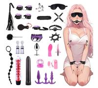 Kits de Bondage Ninonly 26Pièces Jouet Adulte Couple avec Menottes Réglables,Entraves pour Pieds,Fouet,Masque pour les Yeux,Tige à Plumes,Vibrateur Jouet Adulte pour Couples Hommes Femmes