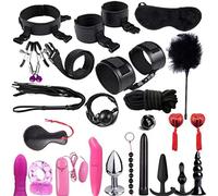 Kits de Bondage SM Set Adultes Toy Parfait pour Les Débutants Menottes SM avec Masque pour Les Yeux et Sex Toys Erotiques pour Couple Jouets Sexuels (Noir 26 Pcs)