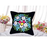 Kits De Broderie De Ruban De Soie 3D Coussin De Flocage Kits De Broderie Pré-Imprimés Fleurs Colorées Kit De Broderie Pour Débutant Kit De Broderie 3D Estampé Au Point De Croix Avec Ruban 45x45cm