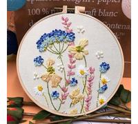 Kits De Broderie Kits De Broderie Fleurs Bleues Kit De Point De Croix Fleurs Fantaisie Kit D'Outils De Démarrage，Avec Cerceau À Broder Et Instructions，Pour Bricolage，Artisanat，Point De B 30x30cm