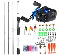 Kits de Canne à pêche Baitcasting en Fiber Carbone, 4 Sections, Tige coulée et Bobine métal for Ensemble au Bar d'eau Douce pour Voyage, océan(1.98M-Right Hand,Blue B)