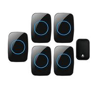 Kits de Cloche de Porte Kit de Sonnette sans Fil 5 récepteurs 1 Bouton Poussoir 60 carillons Étanche 150 m LED 2 Couleurs(Black)