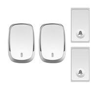 Kits de Cloche de Porte Sonnette sans Fil étanche 36 musiques polyphoniques Auto-alimentée portée 200 m Pack de 3 émetteurs et 2 récepteurs Argenté Or(Silver)