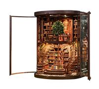 Kits de coin de livre pour adultes - Bibliothèque miniature à faire soi-même avec lumière LED - Puzzle 3D en bois - Serre-livres - Kit d'artisanat - Anneau de sagesse pour décoration d'intérieur et