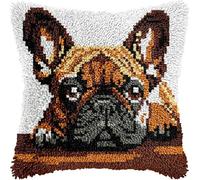 Kits de coussin à crochet à faire soi-même pour adultes, housse de coussin imprimée bouledogue, fils au crochet, décoration de la maison et du canapé, 43,2 x 43,2 cm (C272)