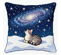 Kits De Coussin Au Point De Croix Pour Les Ciel Étoilé, Chaton 45X45Cm Adultes Enfants Débutants Avancé Taie D’Oreiller Housse De Coussin Tapis Diy Broderie Kits Ensemble Fait À La Main Artisanat