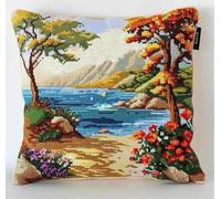 Kits De Coussin Au Point De Croix Pour Les Vue Sur L'Océan 45X45Cm Adultes Enfants Débutants Avancé Taie D’Oreiller Housse De Coussin Tapis Diy Broderie Kits Ensemble Fait À La Main Artisanat