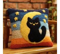 Kits De Coussins Avec Crochet,Chat La Lune Sous Un Ciel Étoilé 43 X 43 Cm