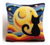 Kits De Coussins Avec Crochet,Chat La Lune Sous Un Ciel Étoilé 43 X 43 Cm