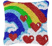 Kits de crochet à loquet arc-en-ciel et cœurs pour la fabrication de tapis et de coussins - Kits de crochet pour tapis et taie d'oreiller - Décoration de Noël - 43,2 x 43,2 cm