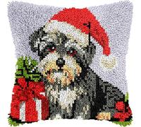 Kits de crochet carré pour housse de coussin de Noël schnauzer à faire soi-même au point de croix - Kit de fabrication de taies d'oreiller sur toile à motif pré-imprimé - 43,2 x 43,2 cm (43)