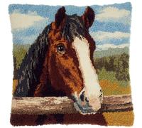Kits De Crochet De Loquet Carré,Cheval Brun 43X43Cm Kit Tapis Point Noué À Faire Pour Débutants Adultes,Latch Hook Canevas Coussin Point