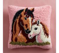 Kits De Crochet De Loquet Carré,Pouliche Et Son Poulain 43X43Cm Kit Tapis Point Noué À Faire Pour Débutants Adultes,Latch Hook Canevas Coussin Point