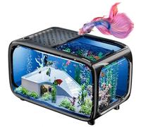 Kits De Démarrage pour Aquarium, Kit De Décoration Tropicale avec Filtre, Vue Panoramique à 360 Degrés, pour Poissons Betta, Crevettes, Poissons Rouges, Décoration Intérieure White