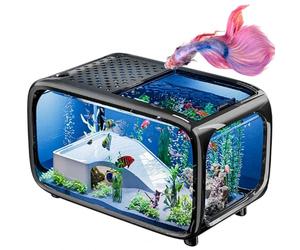 Kits De Démarrage pour Aquarium, Kit De Décoration Tropicale avec Filtre, Vue Panoramique à 360 Degrés, pour Poissons Betta, Crevettes, Poissons Rouges, Décoration Intérieure White