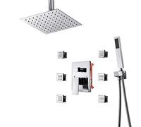 Kits de douche, mitigeur de douche, ensemble de robinet de douche de salle de bain monté au plafond avec pomme de douche carrée de 20,3 cm, douche à main, jets de corps