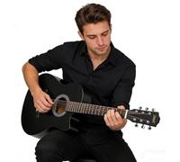 Kits De Guitare Acoustique Pour Adultes Débutants, Kit Complet De Guitare Acoustique Avec Pan Coupé Ensemble De Guitare En Bois Pour Débutants(Black look,38 in)