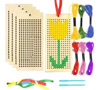 Kits De Marque-Page En Bois Au Point De Croix, Lot De 5 Kits De Démarrage Pour Broderie, Kit De Marque-Page Au Point De Croix Avec Cadre De Point De Croix, Aiguilles, Fils, Rubans Pour Enfants Débutan