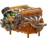 Kits de modèles de moteur à petit bloc Ohv V8 à essence Cison Ohv V8 à petit bloc 4 temps 44 CC, kit de modèle de moteur de voiture, construisez votre propre tige V8 pour adultes (jaune)