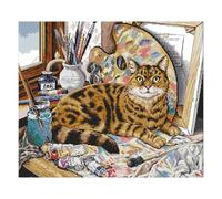 Kits De Peinture À L'huile De Chat Et De Point De Croix, Ensemble De Broderie Sur Toile 14ct, Couture Faite À La Main, Décor De Maison