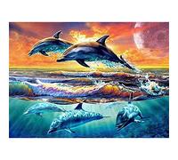 Kits de Peinture Diamant 5D Complet Pour Adultes Enfants Dauphin Au Coucher Du Soleil 100x130cm Broderie Diamant Pleine Perceuse Cristal Strass Photos Point De Croix Arts Craft Home Décoration Murale