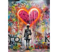 Kits de peinture par numéros Street Graffiti Love Heart 40x50cm - Peinture à l'huile sur toile DIY pour enfants, étudiants, débutants d'adultes avec pinceau et pigment acrylique - Banksy Street