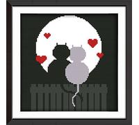 Kits de point de croix, Couple Chat Silhouette Love, Animaux Awesocrafts Easy Patterns Cross Stitch Kit de broderie Fournitures Cadeaux de Noël Compté Chat Compté