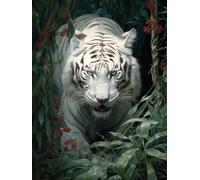 Kits de Point de Croix Estampé, animalTigre blanc dans la jungle 11CT Kit de Démarrage de Broderie, ebutant Broderie Point de Croix Imprimé 40x50cm