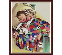 Kits de point de croix estampé bricolage 11CT couture gamme complète de kits de démarrage de broderie pré-imprimés pour les débutants -Frères et sœurs 39x50cm