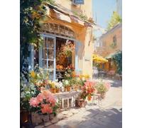Kits de Point de Croix Estampé Bricolage, Magasin de fleurs en bordure de route,B,50 * 70cm Kit Canevas Complet Avec Fils au Point de Croix, Broderie Point de Croix Kit Adulte Debutant