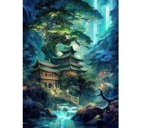 Kits de Point de Croix Estampé Bricolage Paysage féerique fantastique, B, 40 x 50 cm. 11CT Couture Gamme Complète de Kits de Démarrage de Broderie pré,Kit de Couture à la Main pour Adultes