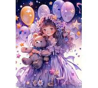 Kits de Point de Croix Estampé Bricolage Poupée Fille Et Ours De Dessin Animé,E,50*70cm 11CT Couture Gamme Complète de Kits de Démarrage de Broderie pré,Kit de Couture à la Main pour Adultes