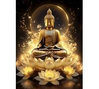 Kits de Point de Croix Estampé Bricolage Statue de Bouddha sur siège Lotus, B, 30 x 40 cm. 11CT Couture Gamme Complète de Kits de Démarrage de Broderie pré,Kit de Couture à la Main pour Adultes