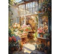 Kits de Point de Croix, Magasin de fleurs en bordure de route,E,30 * 40cm DIY Kit de Broderie 11CT Estampé, Needlework facile pour Adultes Débutant Enfants Maison Décoration