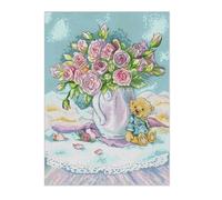 Kits De Points De Croix Estampillés 14ct, Kits D'aiguilles En Tissu À Broder Imprimés, Motifs Faciles Pour Vase De Rose 38x50cm