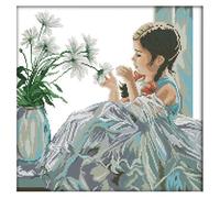 Kits De Points De Croix Estampillés, Kit De Démarrage De Broderie Pour Débutants, Bricolage 11ct 3 Brins-La Fille Avec Fleurs