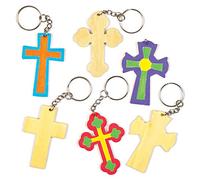 Kits de porte-clés croix en bois que les enfants pourront peindre et décorer - Kit de loisirs créatifs chrétiens spécial Pâques (Lot de 4)