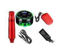 Kits de tatouage Kit De Machine À Tatouer Professionnelle, Ensemble De Stylos Rotatifs Aurora 2, Mini Alimentation Électrique, Pédale De Pied, Fournitures D'art Corporel Pour Débutant(Color:Red Kit 2)