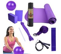 Kits de yoga pour entraînement à domicile - Tapis d'entraînement de yoga avec sac de transport | Comprend une bande de résistance, une bande extensible, un équipement d'exercice pour pilates et