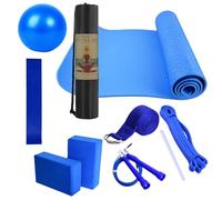 Kits de yoga pour l'entraînement à domicile, kit de tapis d'exercice avec blocs de yoga Comprend une bande de résistance en latex et une bande d'étirement, équipement d'entraînement portable