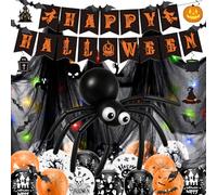 Kits Décoration Ballon Halloween Effrayante, Bannière Happy Halloween, Guirlande lumineuse LED colorée, Ballons, Gaze noire et Accessoires Festifs, pour les Fêtes d'Halloween Decorations