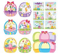 Kits Pâques pour les enfants - décorations de bricolage pour panier de Pâques avec 24 cartes,24 feuilles d'autocollants et 24 rubans,kit de fabrication d'œufs de Pâques pour les enfants de 4 à 8 ans
