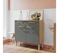 KITS PARANA Buffet Bas Meuble Cuisine 2 Portes 2 Tiroirs Chêne et Gris 2 Niches 91 cm