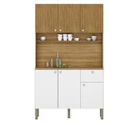 KITS PARANA Buffet de Cuisine 6 Portes 1 Tiroir Chêne et Blanc 7 Niches L 111 H 185 P 39.3 cm