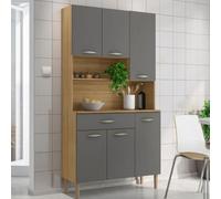 KITS PARANA Buffet de Cuisine 6 Portes 1 Tiroir Chêne et Gris 7 Niches L 90.9 H 173.5 P 36.3 cm